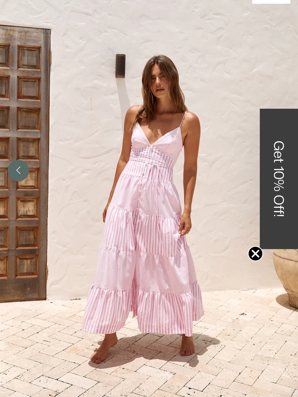 Light Pink Striped Tiered Maxi Dress with Smocked Waist